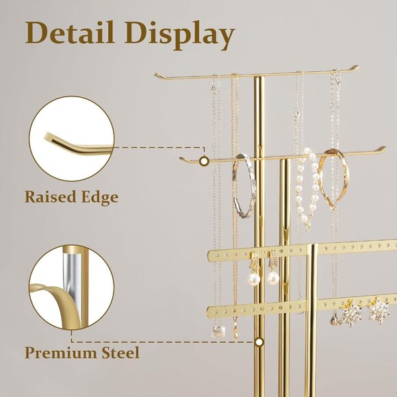 Sturdy 14.5” Gold Jewelry Stand - Modern Organizer for Earrings and Bracelets - Picture 4 of 7